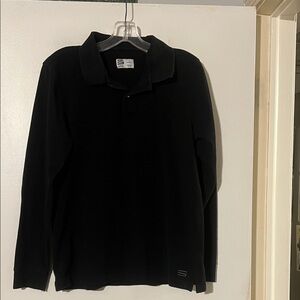 Three Sixty Six mens black long sleeve polo collar shirt